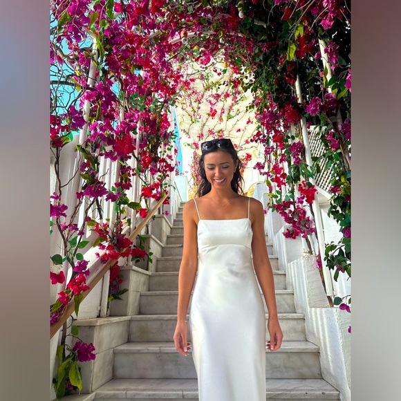 Satin Cowl Back Slip Mini Dress in White - Picture 5 of 9